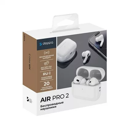 Беспроводные наушники с микрофоном Air Pro 2, TWS, BT 5.3, 300 мАч, QI, белый, Deppa, фото 6