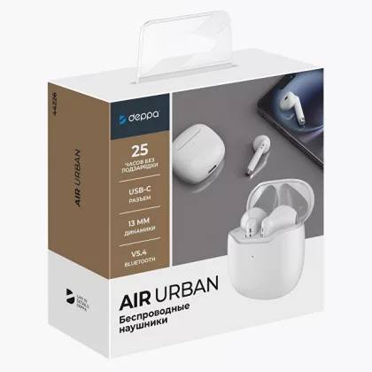 Беспроводные наушники с микрофоном Air Urban, TWS, BT 5.3, 320 мАч, белый, Deppa, фото 6