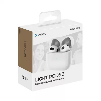 Беспроводные наушники с микрофоном Light Pods 3 , TWS, BT 5.4, 300 мАч, белый, Deppa, фото 4