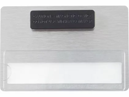 Бейдж металл+ загибушка прозрачная, 90х60мм, серебристый, фото 2