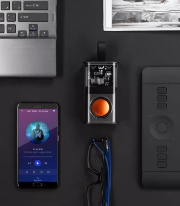 Bluetooth колонка "Hi-Fi" 5Вт с разноцветной подсветкой и прозрачным корпусом, черный с оранжевым, фото 7