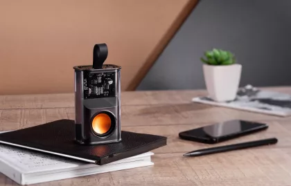 Bluetooth колонка "Hi-Fi" 5Вт с разноцветной подсветкой и прозрачным корпусом, черный с оранжевым, фото 8