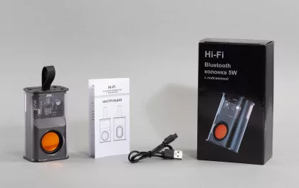 Bluetooth колонка "Hi-Fi" 5Вт с разноцветной подсветкой и прозрачным корпусом, черный с оранжевым, фото 5