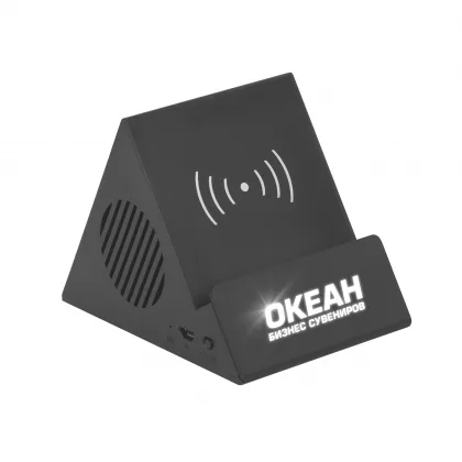 Bluetooth колонка-подставка "Rock" 3Вт с беспроводным зарядным устройством и подсветкой логотипа, черный, фото 1