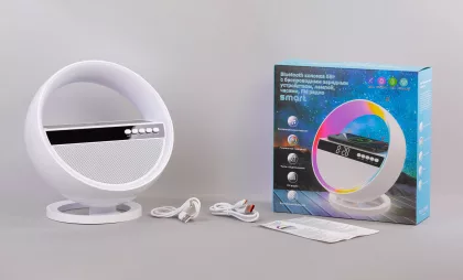 Bluetooth колонка "Smart Orb" 5Вт с беспроводным (15W) ЗУ, лампой, часами, FM радио, белый, фото 9