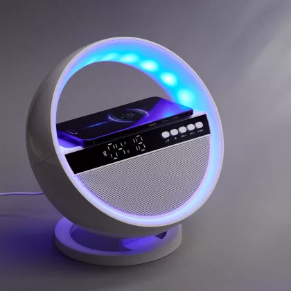 Bluetooth колонка "Smart Orb" 5Вт с беспроводным (15W) ЗУ, лампой, часами, FM радио, белый, фото 3