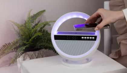 Bluetooth колонка "Smart Orb" 5Вт с беспроводным (15W) ЗУ, лампой, часами, FM радио, белый, фото 2