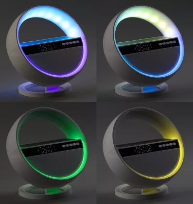 Bluetooth колонка "Smart Orb" 5Вт с беспроводным (15W) ЗУ, лампой, часами, FM радио, белый, фото 6