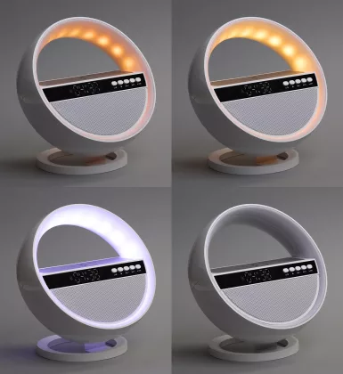 Bluetooth колонка "Smart Orb" 5Вт с беспроводным (15W) ЗУ, лампой, часами, FM радио, белый, фото 4
