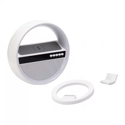 Bluetooth колонка "Smart Orb" 5Вт с беспроводным (15W) ЗУ, лампой, часами, FM радио, белый, фото 7