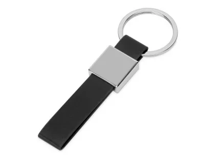 Брелок из металла и иск.кожи "Strap", серебристый/черный, фото 1