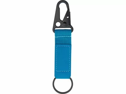 Брелок-ремувка "Carabinier" из ткани с вставкой из экокожи и карабином, синий, фото 3