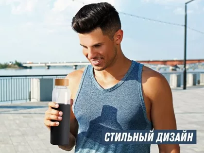 Бутылка для воды стеклянная "Refine", в чехле, 550 мл, черный, фото 14