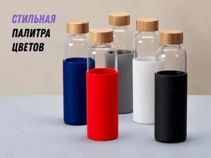 Бутылка для воды стеклянная "Refine", в чехле, 550 мл, черный, фото 15
