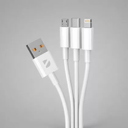 Дата-кабель 3 в 1: micro USB, USB-C, Ligthning, 1.2м, белый, Deppa, фото 1