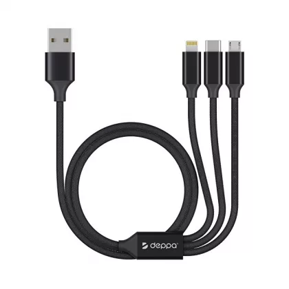 Дата-кабель 3 в 1: micro USB, USB-C, Ligthning, алюминий, 1.2м, черный, Deppa, фото 2