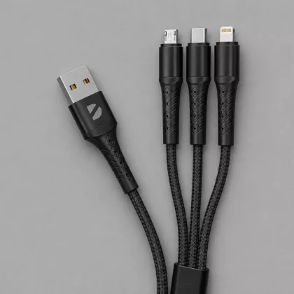 Дата-кабель Armor 3 в 1: micro USB, USB-C, Ligthning, 1.2м, черный, Deppa, фото 1