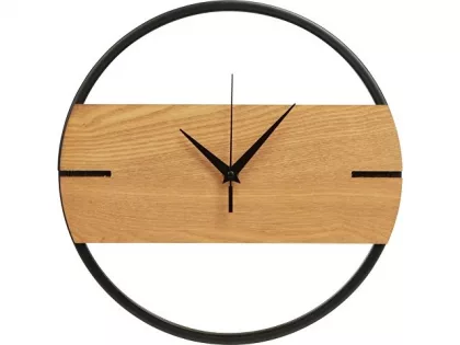 Деревянные часы с металлическим ободом, диаметр 30 см, "Time Wheel" горизонтальные, натуральный/черн, фото 2