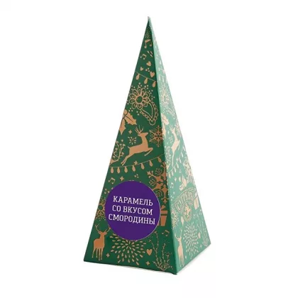 Елка из картона с бронзовым новогодним паттерном с смородиновым монпансье, 50 г., фото 3