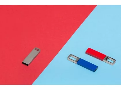 Флеш-карта USB 2.0 16 Gb с карабином "Hook", красный/серебристый, фото 3