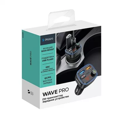 FM-трансмиттер Wave Pro, QC/PD, LED, 48Вт, ENC, Bass boost, черный, Deppa, фото 8