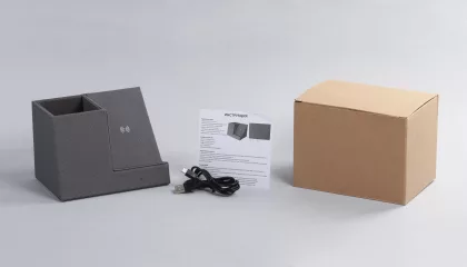 Карандашница "Cool Gray" с беспроводным зарядным устройством, переработанный пластик (RPET), серый, фото 6