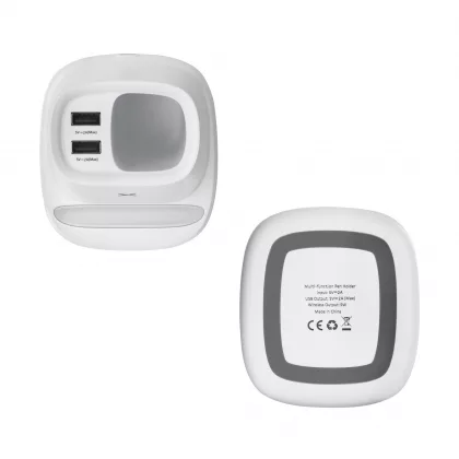 Карандашница "Smart Stand" с беспроводным зарядным устройством, вентилятором и лампой (2USB разъёма), белый, фото 4