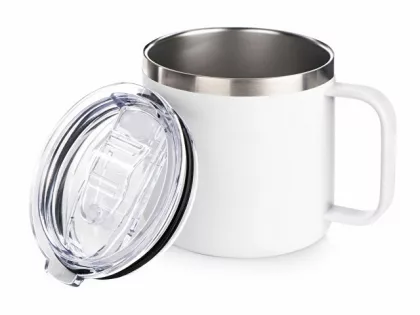Кружка стальная Alaska с крышкой слайдером, powder coating, белый (Р), фото 3