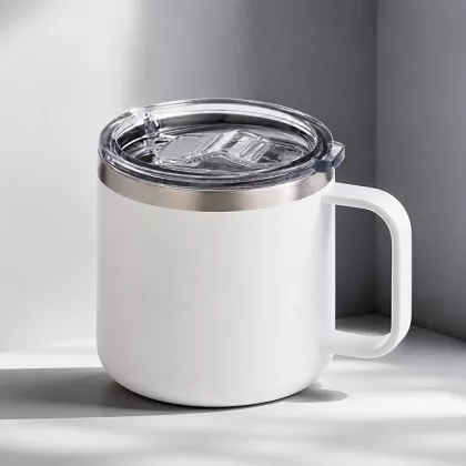 Кружка стальная Alaska с крышкой слайдером, powder coating, белый (Р)