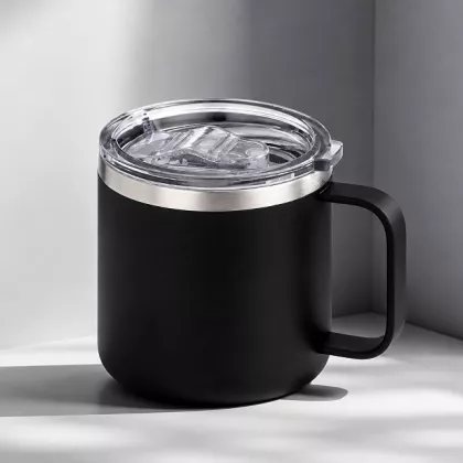 Кружка стальная Alaska с крышкой слайдером, powder coating, черный