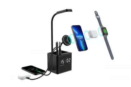 Лампа "Smart Flex" с беспроводным 3в1 (15W) ЗУ с MagSafe, часами, карандашницей и подсветкой логотипа, черный, фото 2