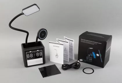 Лампа "Smart Flex" с беспроводным 3в1 (15W) ЗУ с MagSafe, часами, карандашницей и подсветкой логотипа, черный, фото 10