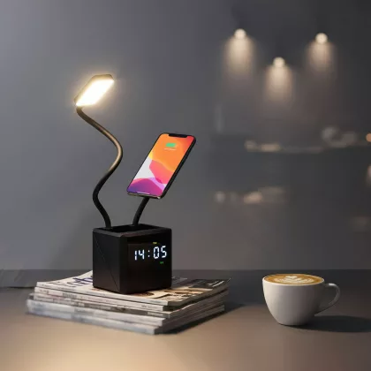 Лампа "Smart Flex" с беспроводным 3в1 (15W) ЗУ с MagSafe, часами, карандашницей и подсветкой логотипа, черный, фото 8