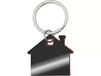 Металлический брелок с пластиковой цветной вставкой "SteelPop House", серебристый с красным, фото 2