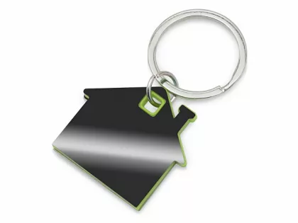 Металлический брелок с пластиковой цветной вставкой "SteelPop House", серебристый с зеленым яблоком