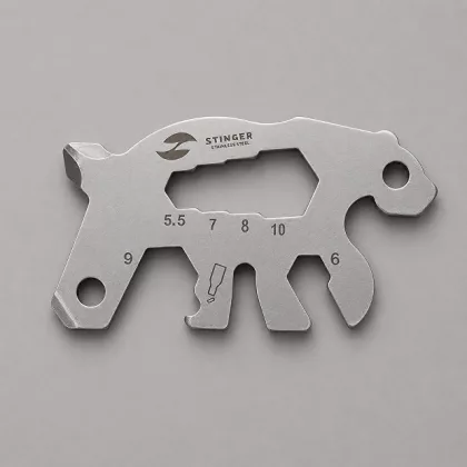 Мини-мультитул карманный Stinger, 55 x 35 мм, 5 функций, медведь, нержавеющая сталь, серебристый, в блистере, фото 1