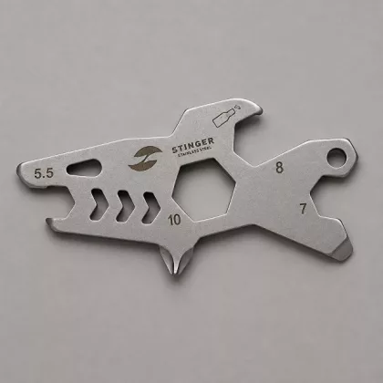 Мини-мультитул карманный Stinger, 60 x 31 мм, 5 функций, акула, нержавеющая сталь, серебристый, в блистере, фото 1