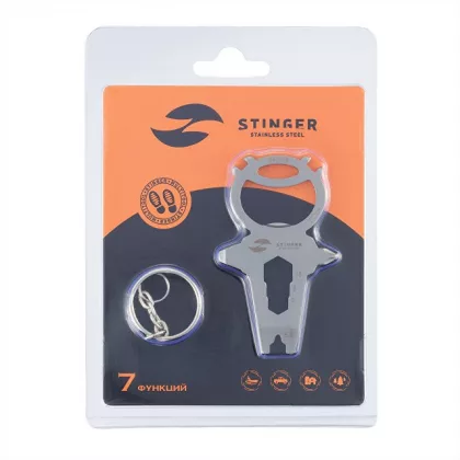Мини-мультитул карманный Stinger, 68 x 41 мм, 7 функций, космонавт, нержавеющая сталь, серебристый, в блистере, фото 3