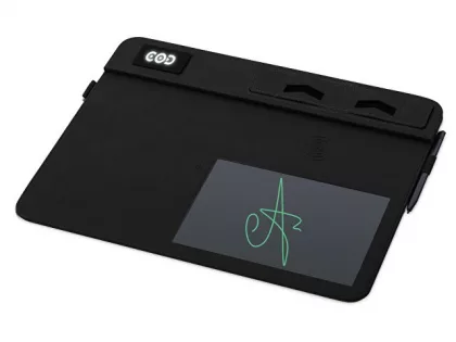 Многофункциональный коврик для мыши «Multi Pad» с беспроводной зарядкой и LCD экраном, 10 Вт, черный, фото 1