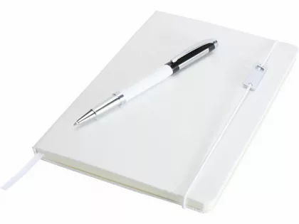 Набор Legato Elegance из блокнота формата А5 в твердой обложке и ручки-роллера, белый/черный, фото 4