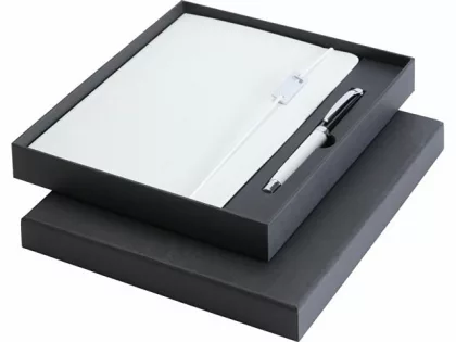 Набор Legato Elegance из блокнота формата А5 в твердой обложке и ручки-роллера, белый/черный