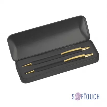 Набор "Ray" (ручка+карандаш), покрытие soft touch, черный с золотом, фото 1