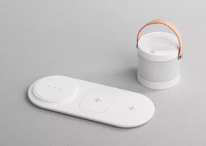 Настольная беспроводная (15W) зарядная станция "Smart Home" с bluetooth колонкой-лампой, белый, фото 2