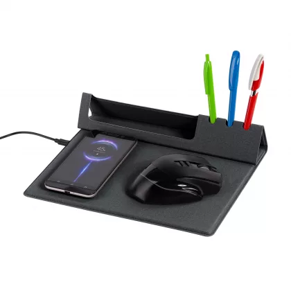 Настольная складная подставка "Cool Desk" с беспроводным (10W) зарядным устройством и ковриком для мыши, темно-серый, фото 5