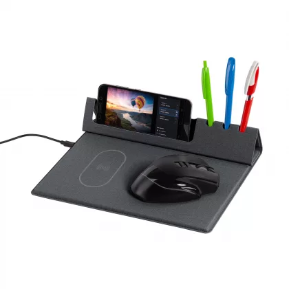 Настольная складная подставка "Cool Desk" с беспроводным (10W) зарядным устройством и ковриком для мыши, темно-серый, фото 4