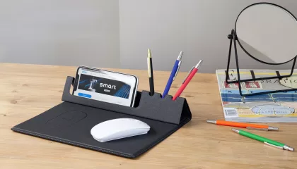 Настольная складная подставка "Cool Desk" с беспроводным (10W) зарядным устройством и ковриком для мыши, темно-серый, фото 7