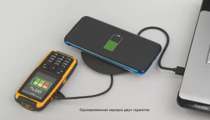 Настольное беспроводное зарядное устройство "Light SOFTTOUCH" с подсветкой логотипа, черный, фото 5