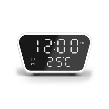 Настольные часы "Smart Clock" с беспроводным (15W) зарядным устройством, будильником и термометром, белый, фото 4