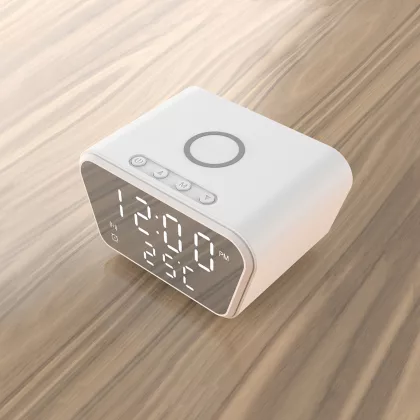 Настольные часы "Smart Clock" с беспроводным (15W) зарядным устройством, будильником и термометром, белый, фото 5