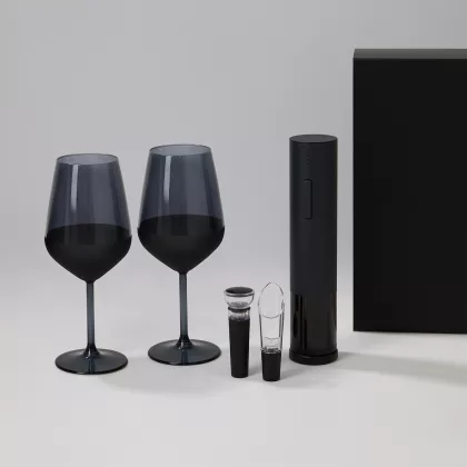 Подарочный набор 2 бокала для вина Блэк Эдишн (Black Edition) + набор для вина Сакраменто (Sacramento) в черной коробке, фото 1